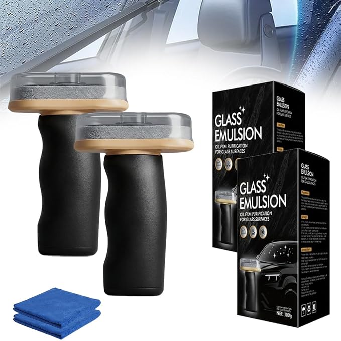 2026 New Handheld Glass Oil-Film Remover, Car Glass Oil Film Cleaner for Improved Visibility, Automotive Oil Film Cleaning Brush, Universal Glass Cleaning Wipe Board (2PCS)