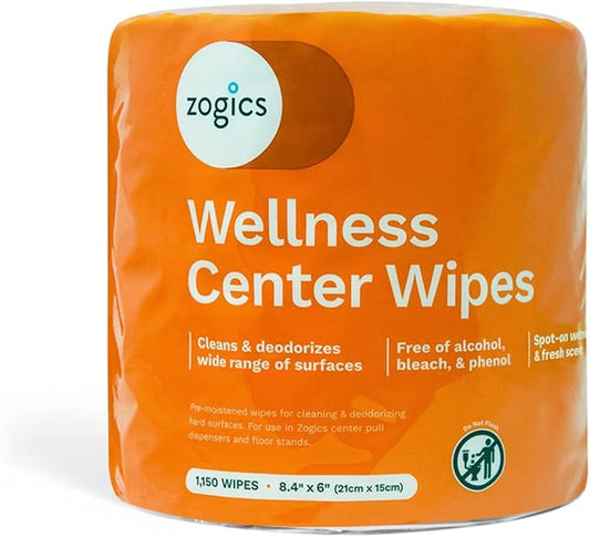 Zogics Wellness Center Cleaning Wipes – Gym Wipes for Cleaning Surfaces and Equipment, Durable and Safe Pre-Saturated Wet Wipes (1 Roll of 1,150 Wipes)