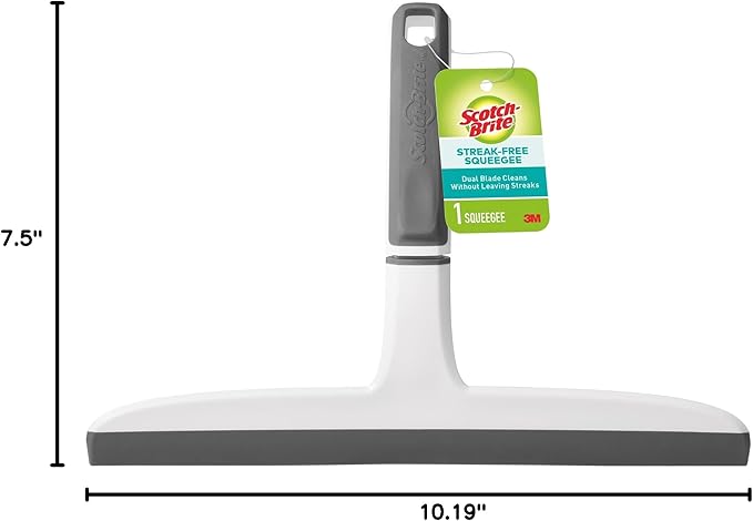 Scotch-Brite, All-Purpose 10 Inch Dual Blade Streak-Free Squeegee, Safe on Mirrors, Glass Shower Doors, Windows, Sinks and More