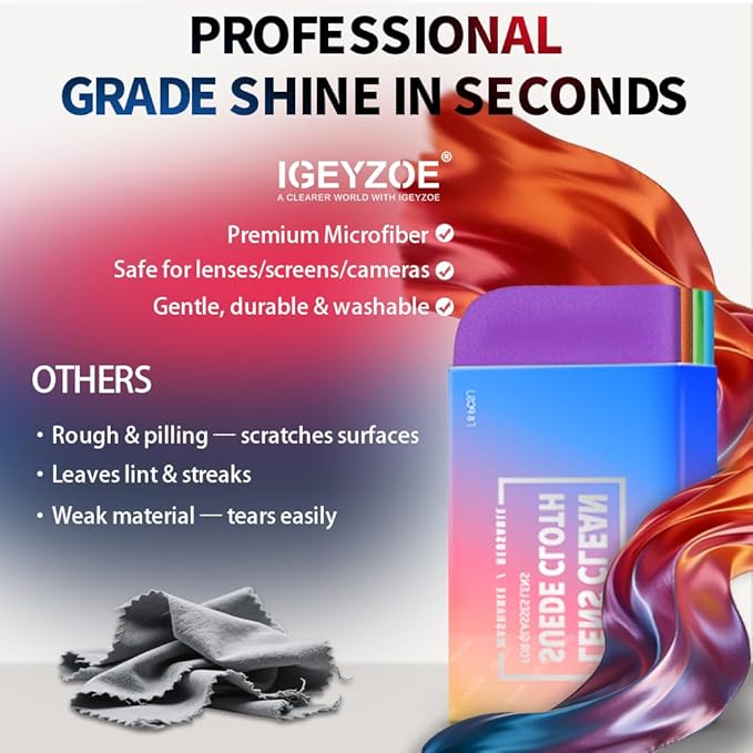 8-Pack Microfiber Lens Cleaning Cloth, Lint-Free & Scratch-Free, Instantly Cleans Glasses, Screens, Camera Lens, VR/AR Headsets, Reusable & Washable (4 Colors)