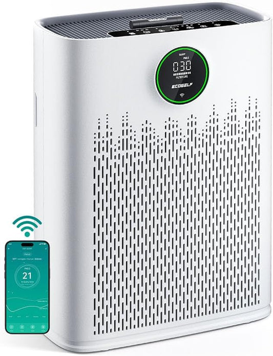 Smart Air Purifier for Home Large Rooms, with WiFi Control, Covers Up to 2400 Ft², Smart Mode, AQI Display, 22dB Sleep Mode & Aromatherapy with 2X-Power Filtration, HAP603WF, White