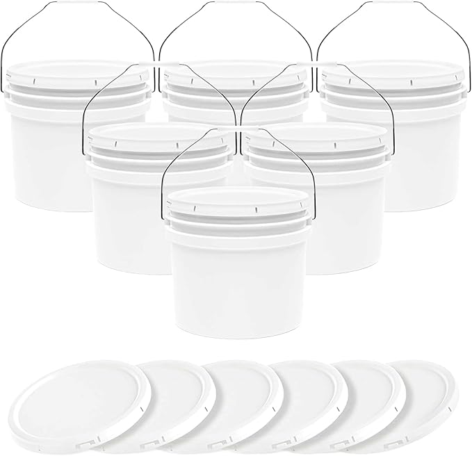 3.5-Gallon White Bucket Pail Container with Lid | Food Grade | Heavy-Duty Extra Durable | Metal Handles with Plastic Grip for Easy Carrying | Multi-Use | Easy Stack and Store | BPA Free