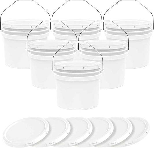 3.5-Gallon White Bucket Pail Container with Lid | Food Grade | Heavy-Duty Extra Durable | Metal Handles with Plastic Grip for Easy Carrying | Multi-Use | Easy Stack and Store | BPA Free