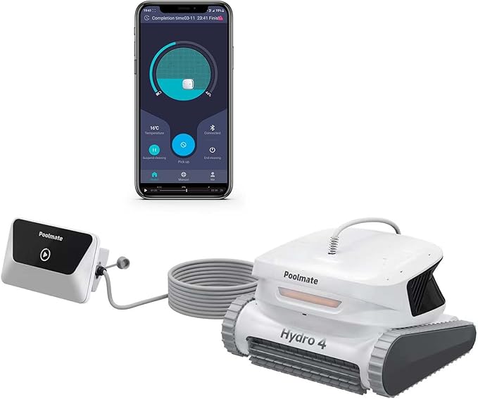 Poolmate Hydro 4 Pool Robot, Pool Vacuum for Inground and Aboveground Pools, Floor, Wall and Waterline Cleaning and Scrubbing, Smart WiFi and Blutooth App Control, 50' Cord,Top Load Filter Basket