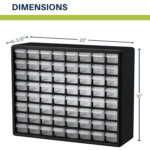 Akro-Mils 64-Drawer Plastic Storage Cabinet, 20-Inch W x 6-Inch D x 16-Inch H | Black | Model 10164 | Garage Organization