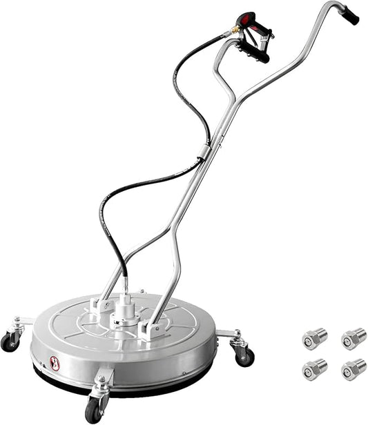 janz 24" Pressure Washer Surface Cleaner with 4 Wheels,Dual Handle,Stainless Steel Housing, 2 Hose Adapters and 4 Replacement Nozzles, Ideal for Cleaning Driveways, Sidewalks,Patios,Decks