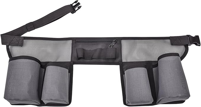 Naisicore Window Cleaning Belt, Nylon Mesh Window Washing Belt with 4 Pockets, Adjustable Tool Pouch, Bottle Holster, Portable Gardening Belt for Housekeeping, Cleaning, Black Grey