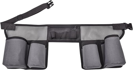 Naisicore Window Cleaning Belt, Nylon Mesh Window Washing Belt with 4 Pockets, Adjustable Tool Pouch, Bottle Holster, Portable Gardening Belt for Housekeeping, Cleaning, Black Grey