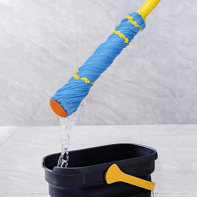 Self-Wringing Twist Mops with 1 Extra Refill, Microfiber Mops for Floor Cleaning with 57 " Long Handle, Easy Wringing Floor Mop for Hardwood Commercial Household Clean (1 Handle & 2 Mop Heads)
