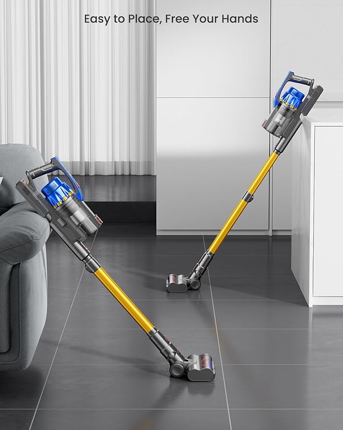 Cordless Vacuum Cleaner, 650W 55KPA 70Mins Vacuum Cleaners for Home, Self-Standing Stick Vacuum with Removable Battery, Wall Mount Charging, Anti-Tangle Roller Brush for Pet Hair, Carpet, All Floors