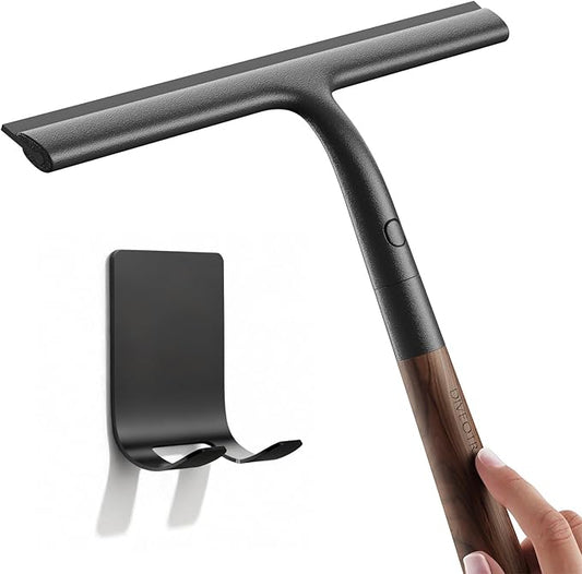 Silicone Shower Squeegee for Glass & Doors, Diveotree Multi-Purpose Squeegee for Bathroom Shower/Windows/Glass/Door, Heavy Duty Scrubber for Car Windshield Cleaning (Black)