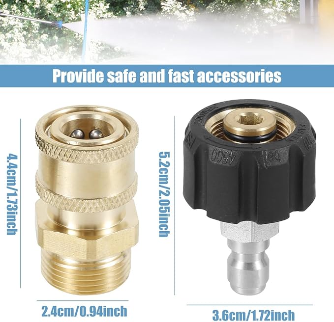 2 pcs 1/4 Pressure Washer Hose Connector Adapter Set Stainless Steel M22 to 1/4inch Quick Connector Kit 4500PSI Max Safe Water Hose Connect Fittings Pressure Washer to Wand Connector
