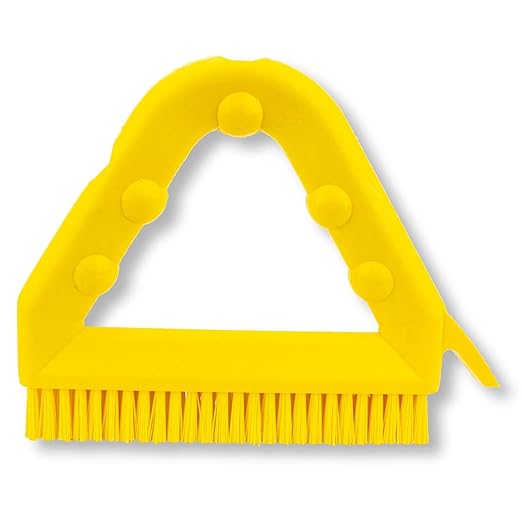SPARTA Plastic Commercial Grout Brush, Triangle-Shaped Scrub Brush with Scraper and Two Threaded Holes for Attaching Handle (Sold Separately), 9 x 7 x 7 Inches, Yellow, (Pack of 4)