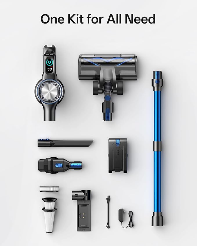 Cordless Vacuum Cleaner, 8-in-1 Cordless Stick Vacuum Cleaner with 3 Suction Modes, Up to 45mins Runtime, Rechargeable, Self-Standing, Wireless Vacuum Cleaners for Home Pet Hair Carpet Car Hard Floor