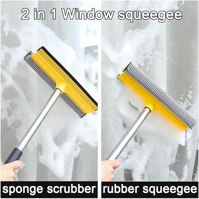 Windshield Car Squeegee and Collapsible Washing Bucket Combo Set, 2 in 1Window Squeegee with Long Handle