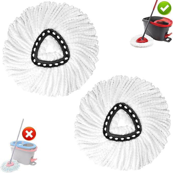 2Pack Spin Mop Replacement Heads,Spinning Mop Replace Head for Easy Wring Mop, 100% Microfiber Mop Head Replacement Compatible with Triangle Spin Mop Refill for Floor Cleaning,White