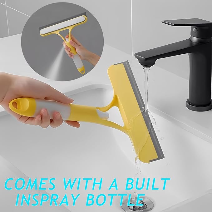 3-in-1 Window Cleaning Scraper with Spray, Squeegee & Scrubber – Multi-Function Glass Cleaner for Home, Car, Shower, and Kitchen, Streak-Free and Ergonomic Design