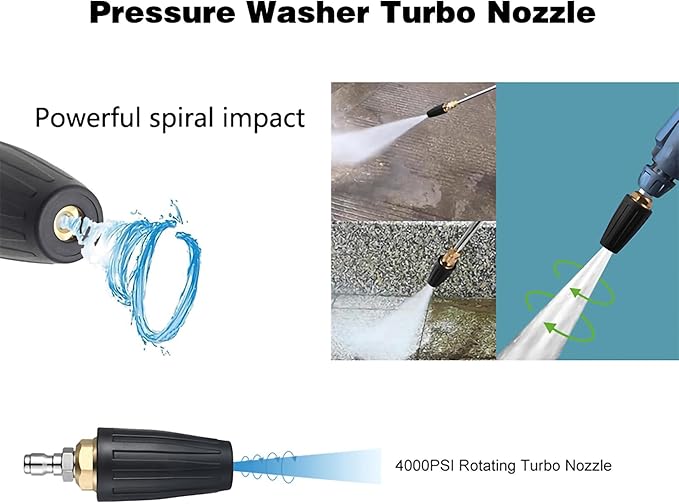 Turbo Nozzle Pressure Washer Tips,4000 PSI 4.0 GPM 4.0 Orifice,with 5 Pieces Spray Tips Kit Multiple Degrees(0, 15, 25, 40, 65 Degrees) (Black-Single nozzle)