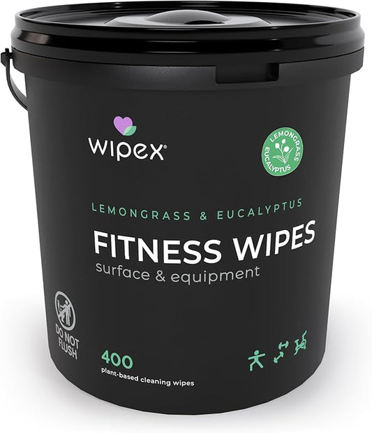 Wipex Yoga Mat Cleaner Wipes - Plant-Based Lemongrass, Eucalyptus & Vinegar Wipes for Gym & Fitness Equipment & All Purpose Gym Cleaning - Safe for Peloton Bikes & Treadmills - 400 Count