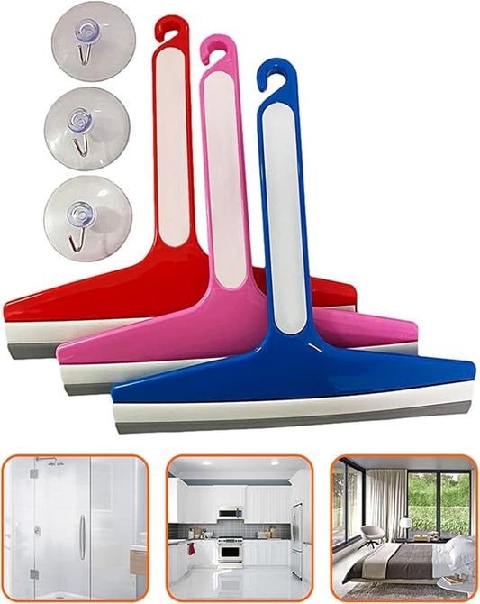 Shower Squeegee for Glass Doors, Sticking Hook, Cleaner for Bathroom, Multi-Purpose Rubber Squeegee for Shower, Glass Window Wiper, Car Windshield, Mirror, Kitchen Sink,7.5,inch, 3 Color (Set of3)