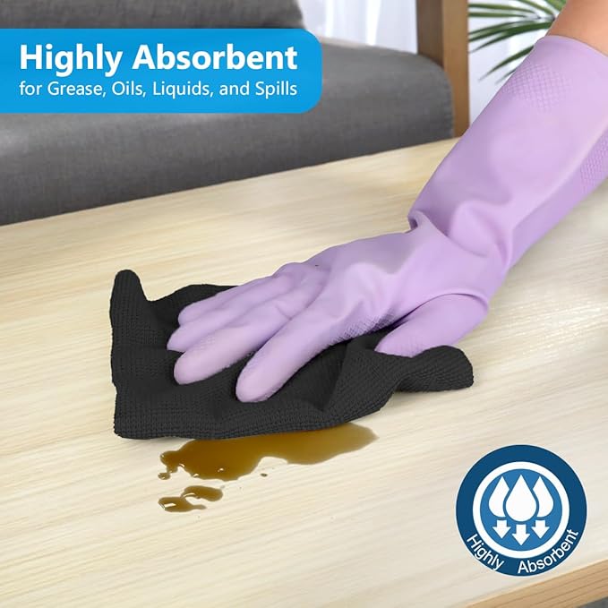 GLIMGLINT Black Microfiber Cleaning Cloth, 100 Pack Cleaning Rags, Lint-Free, Ultra Absorbent Reusable Paper Towels for Home, Kitchen, Car, Garage or Shop, Dish Rags, 11" x 9"