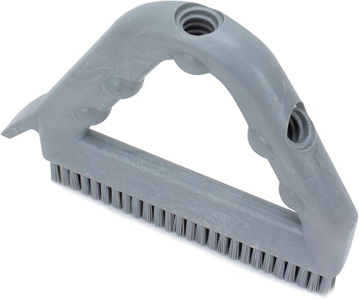 SPARTA Plastic Commercial Grout Brush, Triangle-Shaped Scrub Brush with Scraper and Two Threaded Holes for Attaching Handle (Sold Separately), 9 x 7 x 7 Inches, Gray, (Pack of 4)