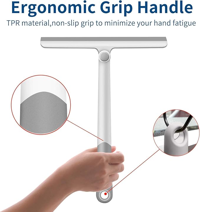 WONDAY Shower Squeegee for Glass Doors, 12" Long Handle Window Squeegee Cleaning Tool, Streak-Free Silicone Blade for Bathroom Mirror, High Windows, Car Windshield (Grey-2 Pack)