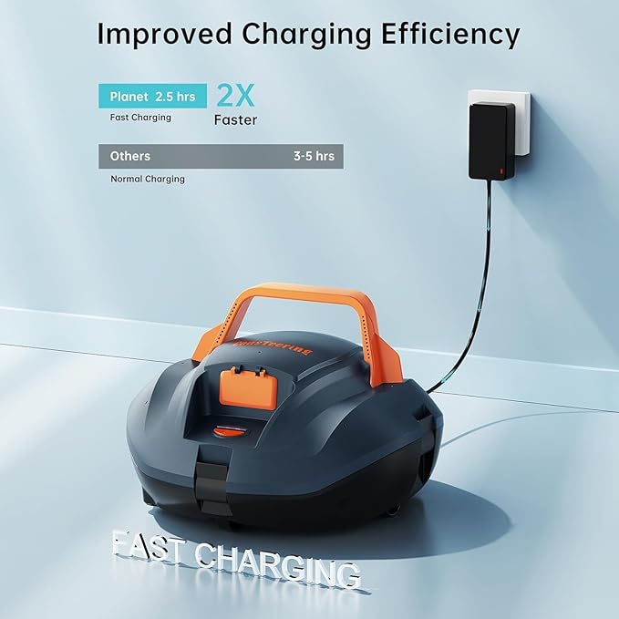 Robotic Pool Cleaner, Cordless Pool Vacuum Robot with 100 Mins Runtime, Fast Charging, Powerful Suction, Self-Parking, Ideal for Above Ground Pools up to 850 Sq.ft, Blue Grey