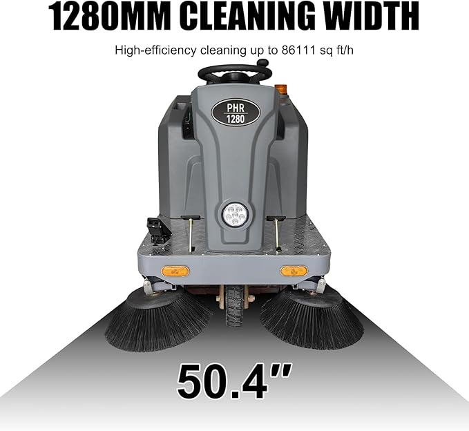 Commercial Ride On Floor Sweeper Machine, 50.4” Cleaning Width, 800W Brushless Motor, Lithium Battery Powered Industrial Sweeper for Warehouse Garage Road School Hospital，Gray