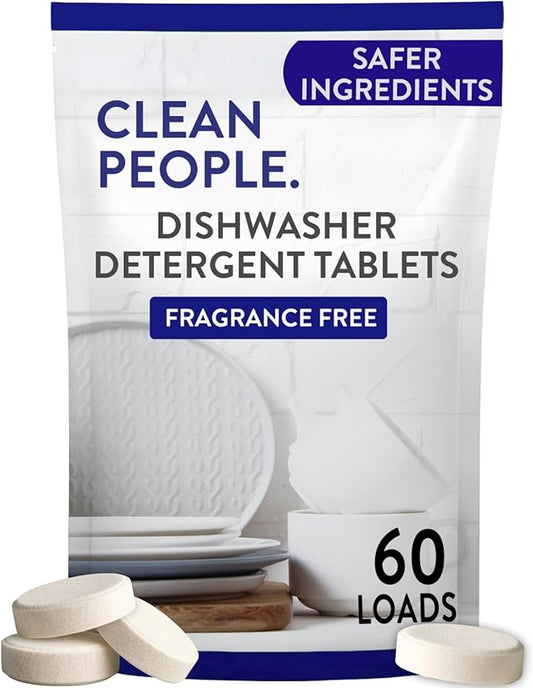 The Clean People Dishwasher Tablets - Cuts Grease & Rinses Sparkling Clean - Residue-Free - Phosphate Free Dishwashing Tablets (60 Count, Fragrance Free)