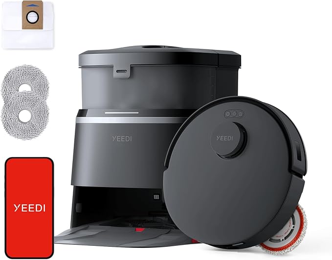 Yeedi M12 PRO Plus Robot Vacuum and Mop Combo, 11000Pa Powerful Suction, ZeroTangle Hair-Free Brush, Auto Mop Washing & Drying, Smart Obstacle Avoidance, Self-Emptying Dock, Ideal for Pet Homes