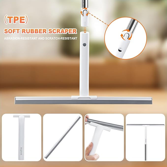 JOYBOS Rubber Floor Squeegee for Smooth Surface Concrete Floor, Tile Floor, Heavy Duty Garage Shower Floor Squeegee Broom for Removing Water, Commercial Scrubber Mop with Adjustable Long Handle (XL)