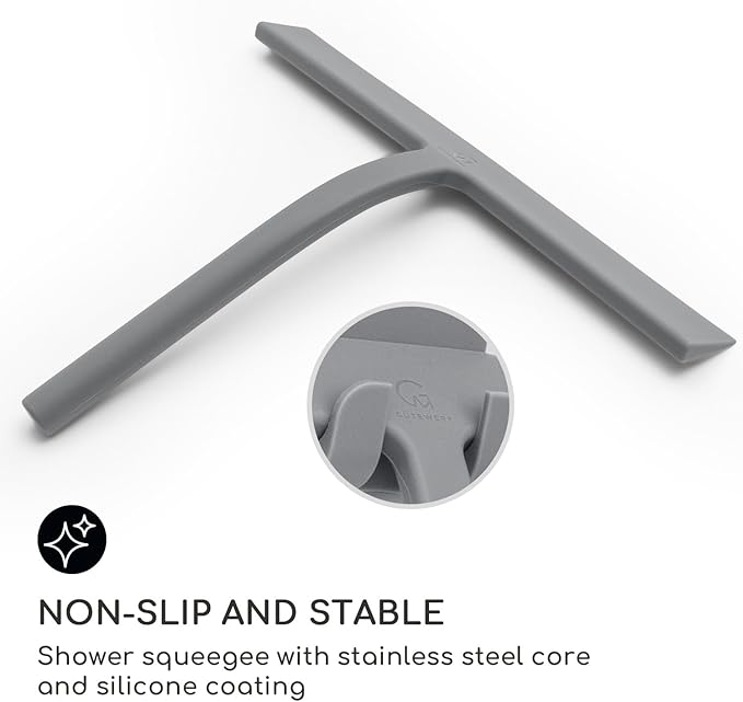 GÜTEWERK Shower Squeegee for Glass Doors, Silicone Window Squeegee, Bathroom and Glass Cleaning - Gray - 11 Inch