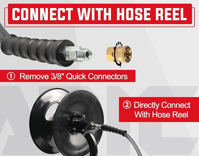 YAMATIC Non Marking 3/8" 4200PSI Pressure Washer Whip Hose 8ft with Swivel Quick Connect Jumper Hose for Hot/Cold Water Steel Wire Braided Rubber Jacket