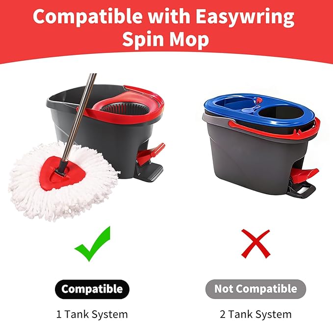Mop Replacement Heads, Handle, Base Compatible with O Cedar EasyWring 1-Tank Spin Mop System, 2 Microfiber Mop Head Refills, 4-Section Iron Handle 30-58in and 1 Spin Base Cover Set