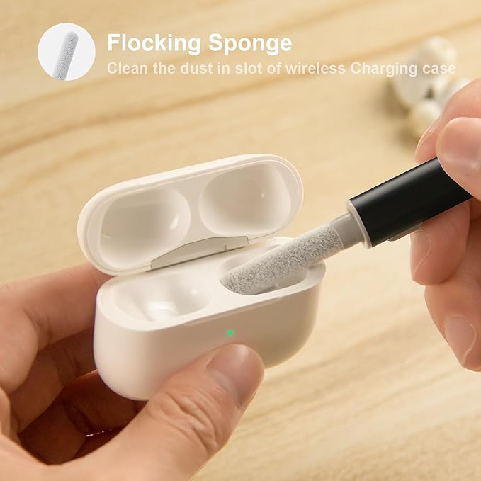 Cleaner Kit for Airpods Pro 1 2 3 Multi-Function Cleaning Pen with Soft Brush Flocking Sponge for Bluetooth Earphones Case Cleaning Tools Black