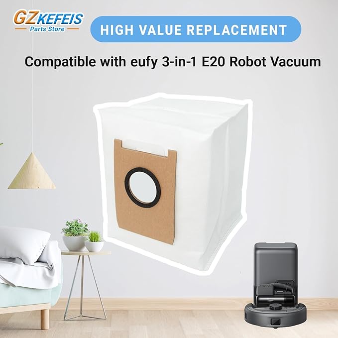 5-Pack Dust Bags Compatible with eufy 3-in-1 E20 Robot Vacuum - 3L Large Capacity Replacement Parts, Durable Dust Filter for Long-Lasting Home Cleaning