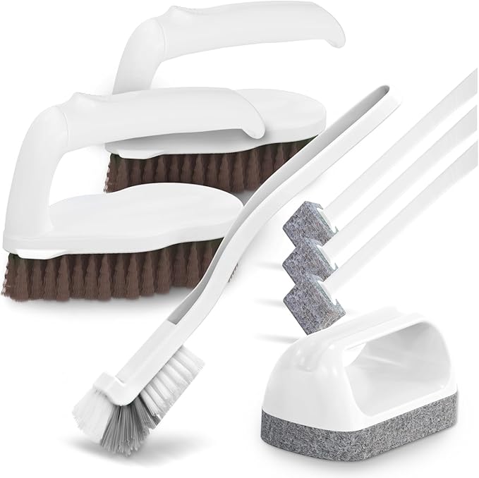 Holikme 7 Pack Deep Cleaning Brush Set, Scrub Brush, Grout Brush, Pool Brush, Scrub Pads with Scraper Tip Scouring Pads, for Pool Walls, Bathroom, Floor, Tub, Shower and Kitchen Surface (Brown)