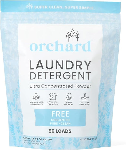 Orchard Laundry Detergent Powder Natural Deep Cleaning Laundry Powder for Sensitive Skin - Fragrance Free - Plant Based Effective Ingredients - 90 Loads - Enzyme-Powered, Eco Friendly Detergent