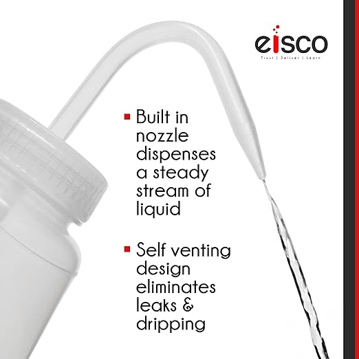 EISCO 6PK Chemical Wash Bottle, Blank Labels, 500ml - Wide Mouth, Self Venting, Low Density Polyethylene - Performance Plastics Labs