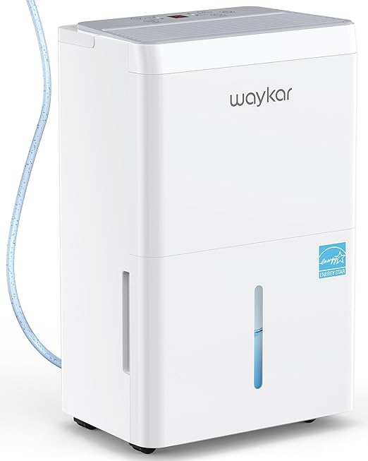 Waykar 150 Pint 2025 Energy Star Dehumidifier with Pump for Large Rooms up to 7,000 Sq. Ft. for Home, Basement, Commercial, Industrial, with Drain Hose & Tank, Auto Defrost, Smart Auto Comfort Mode