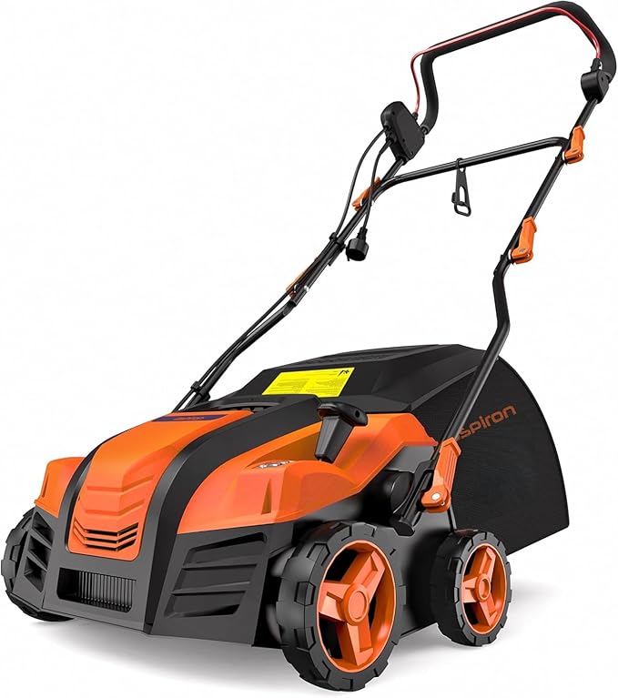 Aspiron 16” Artificial Turf Vacuum, 1800w Canister Vacuum Grass Sweeper 15 Amp Lawn Sweeper Yard Power Brush with 45L Removable Leaf Collection Bag, Quick-Fold, Keeps Clear Sweepy Box, Tangerine