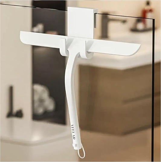 Shower Squeegee for Shower Glass, Bathroom Glass Cleaning Tool with Hook Mount, Squeegee for Glass Doors, Window Cleaning, Tile Shower Walls (White)