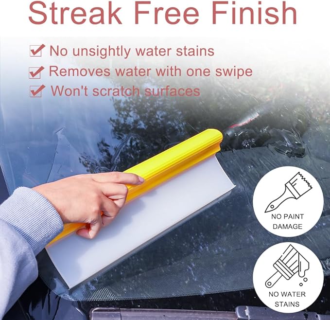 Car Squeegee,12 inch Silicone Automotive Water Wiper for Drying,Flexible Auto T-Bar Water Blade for car, Windshield, Glass, Window, Bathroom(Yellow)