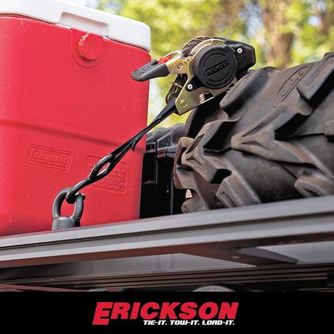 Erickson Pro Series 1in x 10ft Black Retractable Ratcheting Tie-Down Straps, Heavy-Duty Secure Hold, 1500 lb Load Capacity, Pack of 2