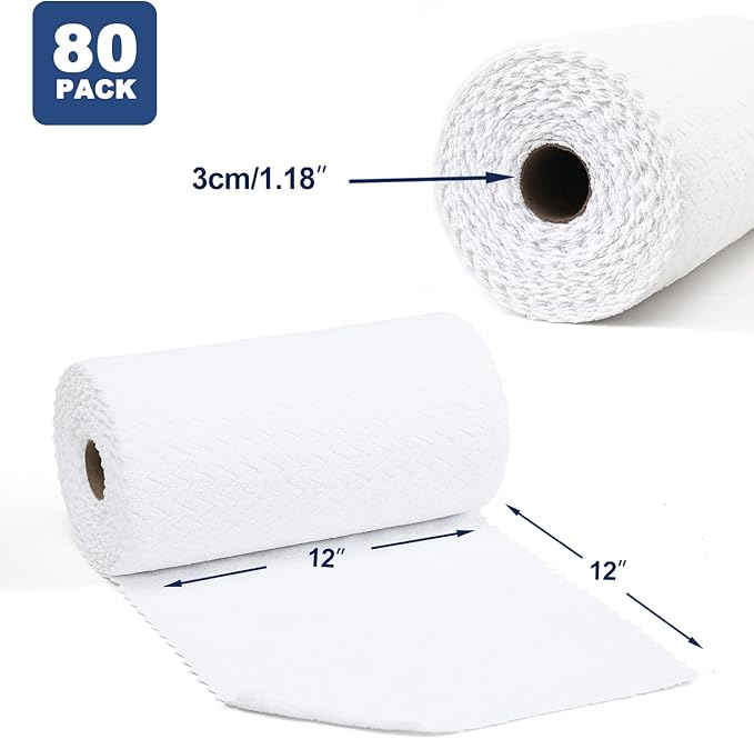 80 Pack Microfiber Cleaning Cloth Roll Reusable Paper Towels 12"x12" Tear Away Cloth,Absorbent Dish Rags for House Kitchen,Wash Cloths,Lint Free Rags for Window Cars Cleaning Supplies