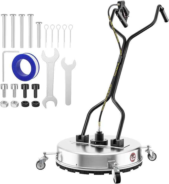 22''Pressure Washer Surface Cleaner,4500PSI Power Washer Surface Cleaner Attachment with Wheels,Dual Handle,Stainless Steel Housing, 3/8'' Quick-Connect for Driveway Sidewalk Curb Deck Patio Cleaning