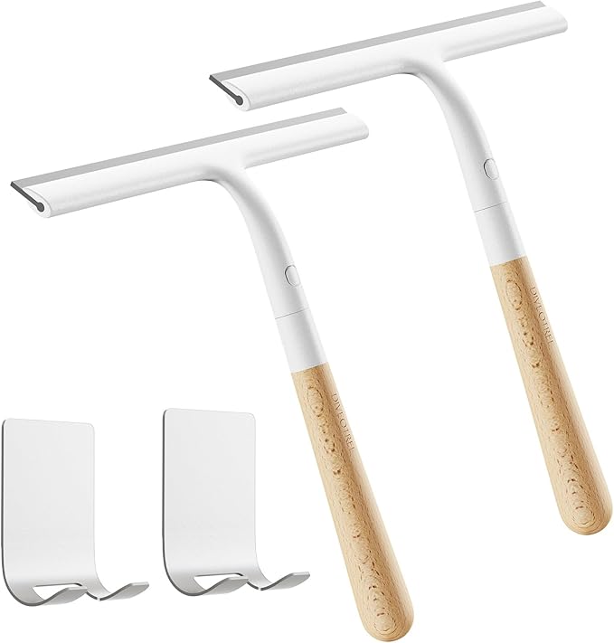 Silicone Shower Squeegee for Glass & Doors, Diveotree Multi-Purpose Squeegee for Bathroom Shower/Windows/Glass/Door, Heavy Duty Scrubber for Car Windshield Cleaning (White, 2pack)