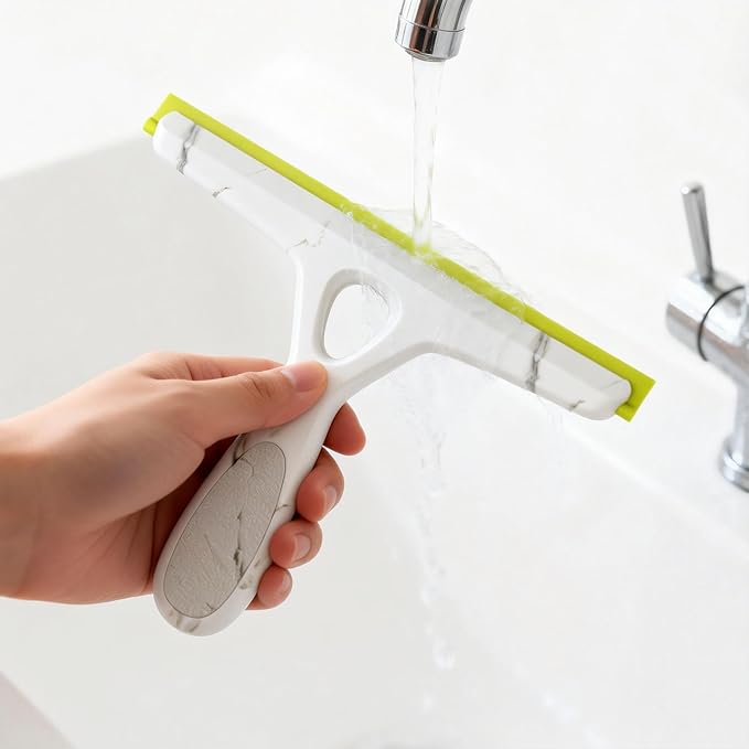 Window Squeegee with Ergonomic Handle, Shower Squeegee for Glass Doors, White and Green, Non-Slip Grip, Glass Cleaning Tool for Windows(Set of 2)