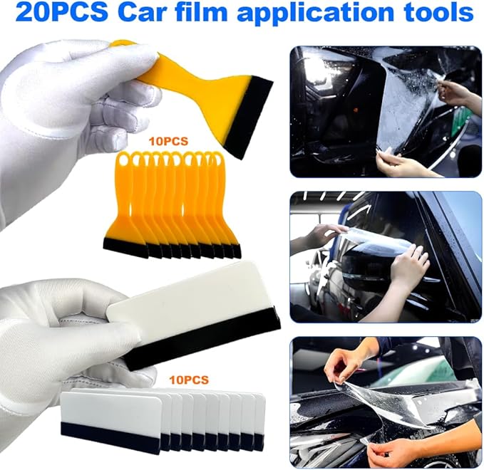 Black Felt Edge Squeegee Tool,Car Vinyl Film Wrapping Decal Glass Window Tint,Wallpaper Sticker Installation Spatula, Patching Putty Paint Flexible Small Plastic Scraper(Yellow 10Pcs,White 10Pcs)